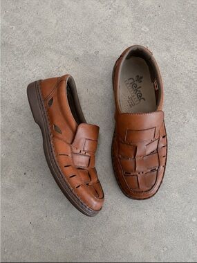 Rieker Leather Fisherman Comfort Loafers Slip On Shoes Men EU 41 US 8 Brown